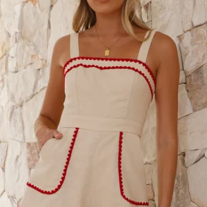 Women's short two-piece jumpsuit with red trim